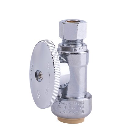 Hausen 1/2in Chrome-Pltd Brass Push-To- Connect x 3/8in OD Comprn Quarter-Turn Straight Stop Valve 6PK HA-SS105-6